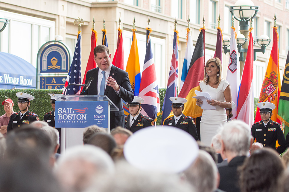 Boston Mayor, Marty Walsh, at the Sail Boston opening ceremony.